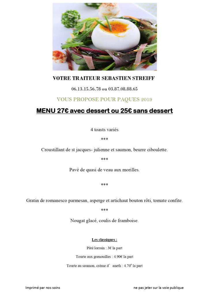 Menu de Pâques › Streiff Traiteur